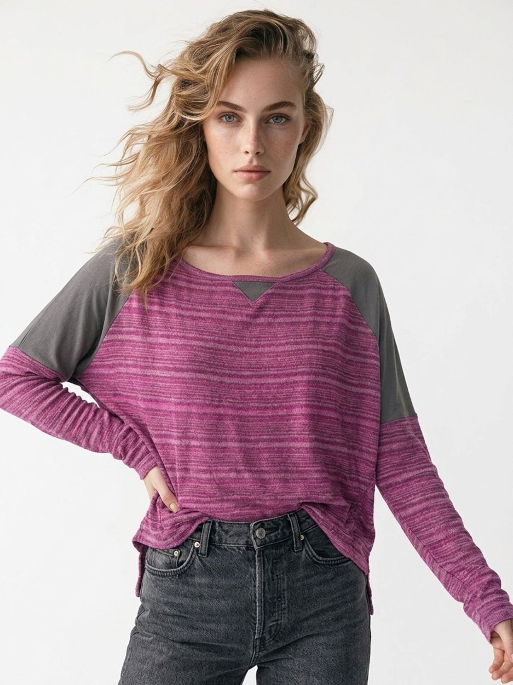 GUESS | Purple and Black Long Sleeve Top Medium